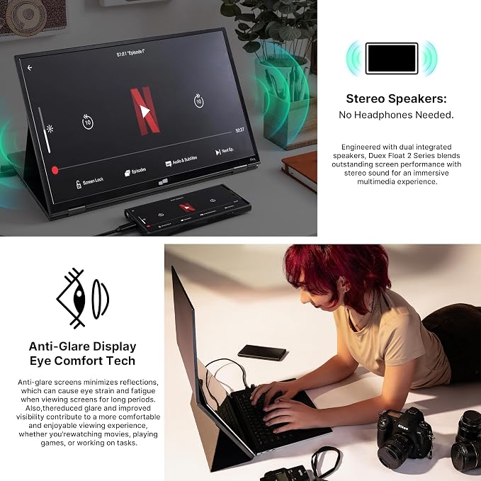 New Mobile Pixels Duex Float 2 Pro 2.5 K Portable Monitor, 16" Laptop Screen Extender (Built-in Kickstand), USB C/HDMI Stacked Monitor Extender with Dual Speakers, Windows, MacOS, Switch, Android
