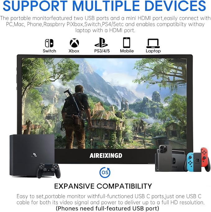 Portable Monitor 11.6inch 1366 * 768P HD，Weighs 450g Built-in Stand，Small Monitor Compatible Type-C/Mini HDMI Ports，External Monitor Compatible with Laptop, PC, Mac, Phone.Travel Monitor.