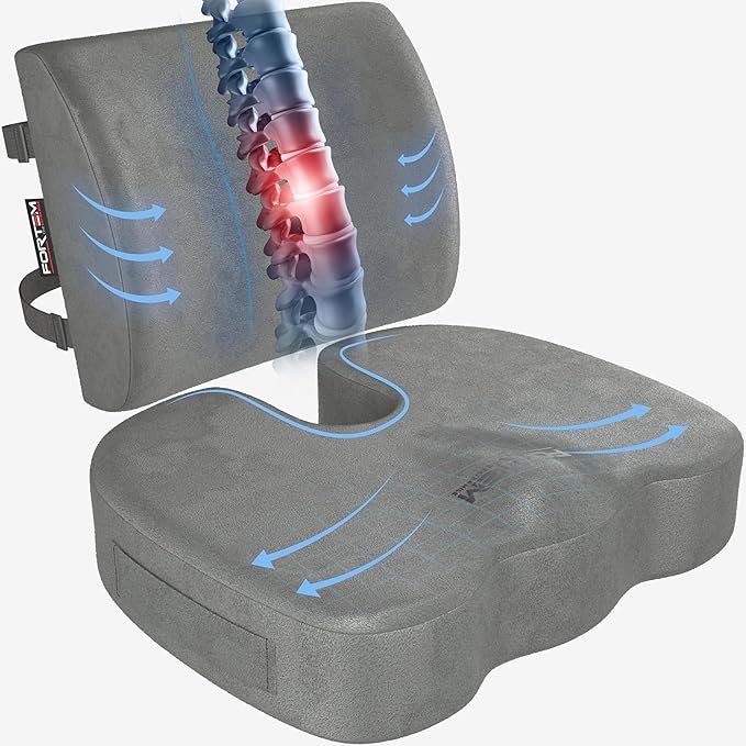 FORTEM Seat Cushion, Office Chair Cushion, Lumbar Support Pillow for Office Chair, Memory Foam Car Seat Cushions, Sciatica Coccyx Tailbone Pain Relief, Cushions for Back Support, Washable, Non Slip XL