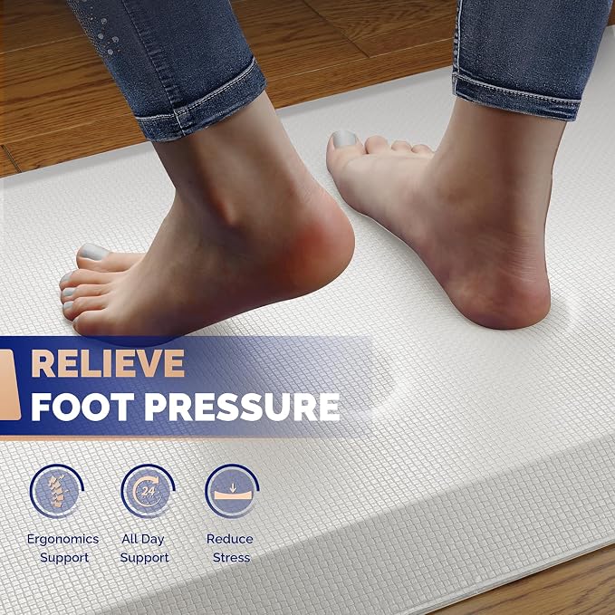 FEATOL Anti Fatigue Mats for Standing, 9/10 Extra Thick Ergonomic Standing Desk Mat, Comfort Memory Foam Standing Mat at Home,Office All Day (20" x 39", White,1PC)