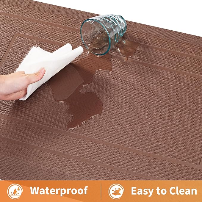 UKISS 9/10"" Extra Thick Cushioned Anti Fatigue Kitchen Mat, Waterproof High Density Foam Standing Desk Mat, Non-Slip Ergonomic Comfort Mat for Kitchen, Office,Workstation Black (Brown, 20" X 39")