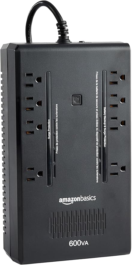 Amazon Basics UPS Battery Backup & Surge Protector, 600VA/360W, 8 Outlets, Standby Uninterruptible Power Supply, Power Outage Protection, Compact Design, Black