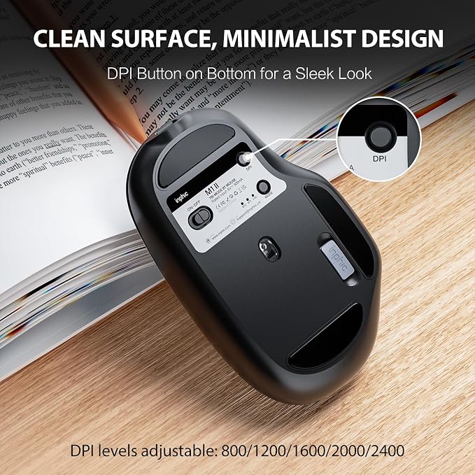 INPHIC M1 II Wireless Mouse Bluetooth, 80g Tri-Mode (Bluetooth 5.0/4.0+USB) Computer Mouse, Visible Battery Leval, Type-C Charging, for Windows/PC/Mac/Tablet/Laptop - Black