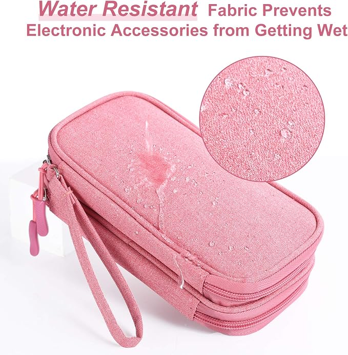 Bevegekos Travel Essentials for Women, Cord Organizer Storage Case Bag for Airplane Accessories & Tech Electronics (Small, Pink)