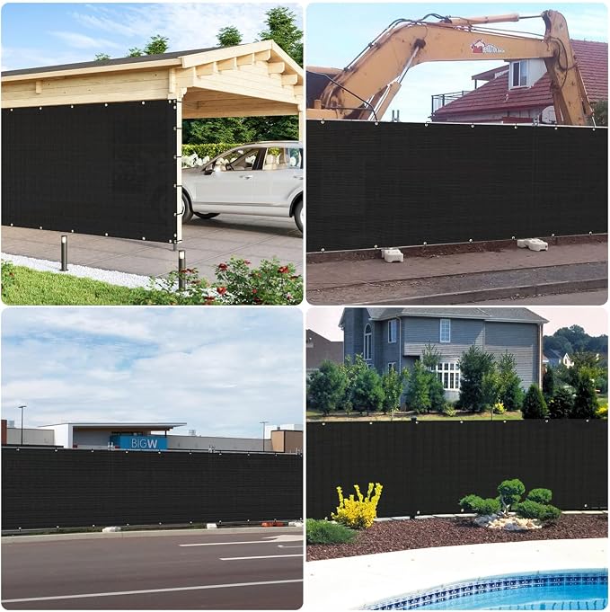 E&K Sunrise 4' x 166' Privacy Fence Screen with Grommets, Outdoor Windscreen Fence Covering Privacy Screen UV Blockage for Backyard Garden Patio, Zip Ties Included (Black)