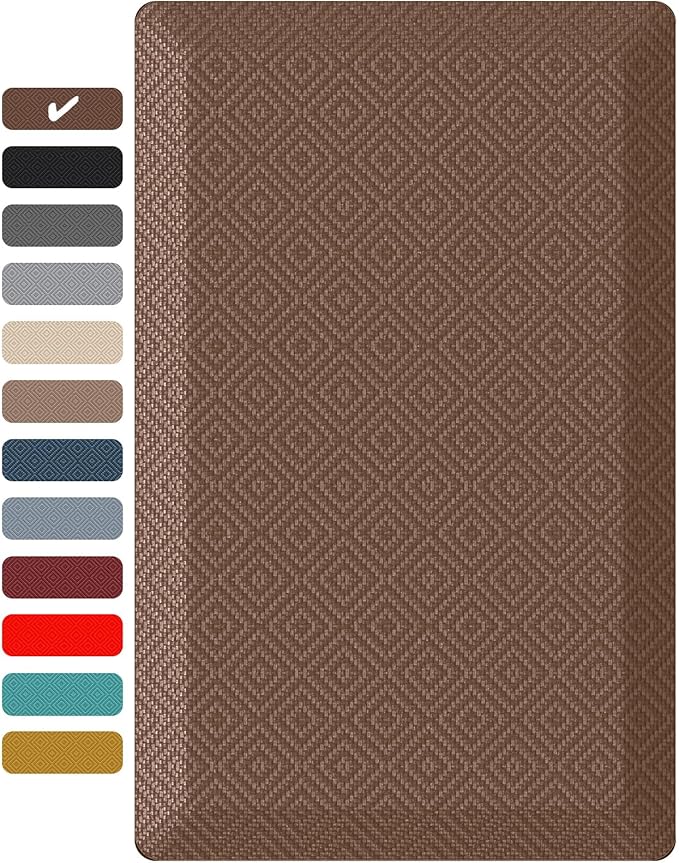Ophanie Kitchen Mats for Floor, 3/4 inch Thick, 17x24 Anti Fatigue Cushioned Mat, Kitchen Rugs, Waterproof, Comfort Ergonomic Standing Mat for Office, Home, Sink, Brown Non-Slip Ridged Bottom