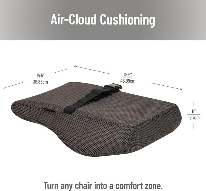 Mind Reader Air-Cloud Lumbar Cushion, Ergonomic Memory Foam Back Support Pillow for Office Chairs, Recliners, and Car Seats, Chiropractor-Recommended, Gray
