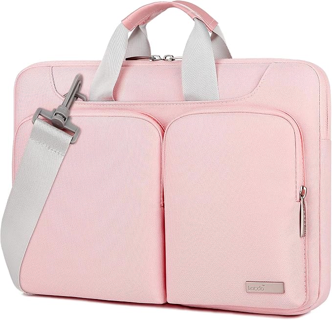 Lacdo 360° Protective Laptop Shoulder Bag, 16 inch Computer Bag for 16 inch MacBook Pro M5 Pro/Max A3428 A3429 (2026), M4/M3/M2/M1 Pro Max A3403 A3186 A2991 A2780 A2485 2024-2019 Messenger Bag, Pink