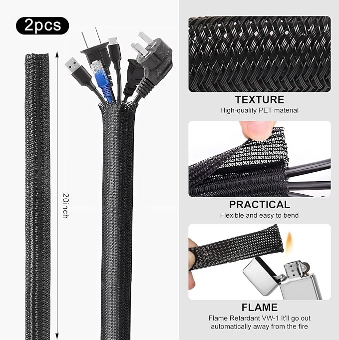 137PCS Cable Management Kit 4 Cable Sleeve Split 100 Cable Zip Ties 10 Cable Clips 15 Adhesive Wall Cable Tie 10 Cable Zip Tie for TV Computer Office Home Under Desk