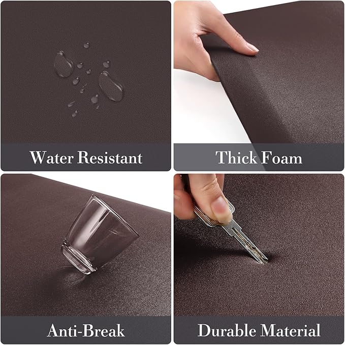 HappyTrends 2 PCS Kitchen Mat Cushioned Anti-Fatigue Floor Mat, Heavy Duty Ergonomic Comfort Foam Standing Mat, Waterproof Non-Slip Kitchen Rugs for Home, Office(17.3"x39"+17.3"x39",Chocolate)