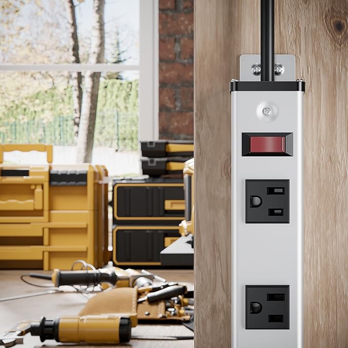 12 Outlets Metal Power Strip,Mountable Heavy Duty Power Strip with 6FT Long Extension Cord with Circuit Breaker,15A 125V 1875W, ETL Listed