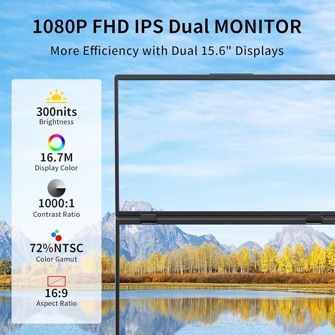 Laptop Screen Extender,15.6" Dual Monitors (Wins/Mac) Folding Stacked Portable Dual Monitor, USB C Travel Extended Computer Display with Triple Portable Monitor for Laptop PC Windows Mac