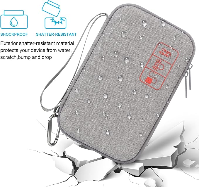 Elonbo Hard Travel Cords Organizer Universal Small Electronic Accessories Carrying Case for Chargers Cables MacBook Adapter Magic Mouse Apple Pencil USB Flash Disk Tech Portable Storage Bag, Grey