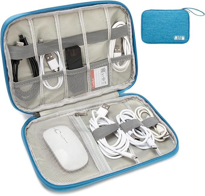 Electronics Organizer Travel Case - Water-Resistant Tech Bag for Cables, Chargers & Cord Management - Small Portable Pouch for Travel Accessories, Gear Bag for Airplane & Business