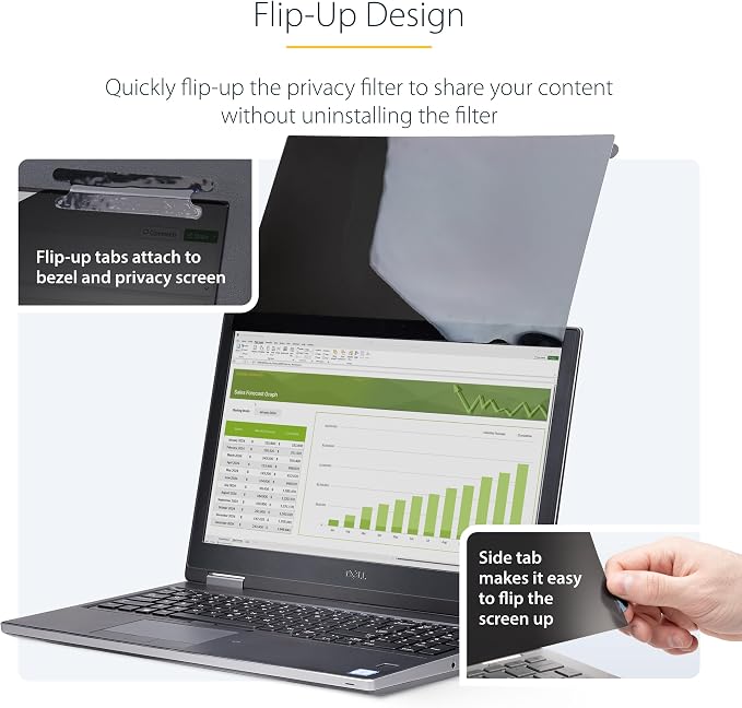 StarTech.com 16-inch 16:10 Flip-Up Privacy Screen with Touch, Laptop Security Shield, Anti-Glare Blue Light Filter