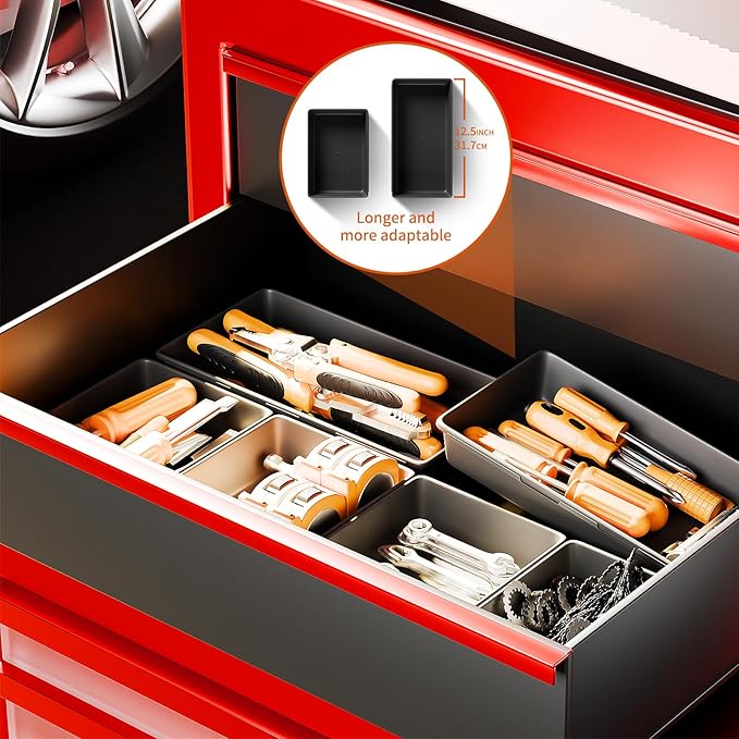 5 Sizes Tool Drawer Organizer - 69 PCS Tray, Desk Drawer & Rolling Tool Chest Organizer (Black)