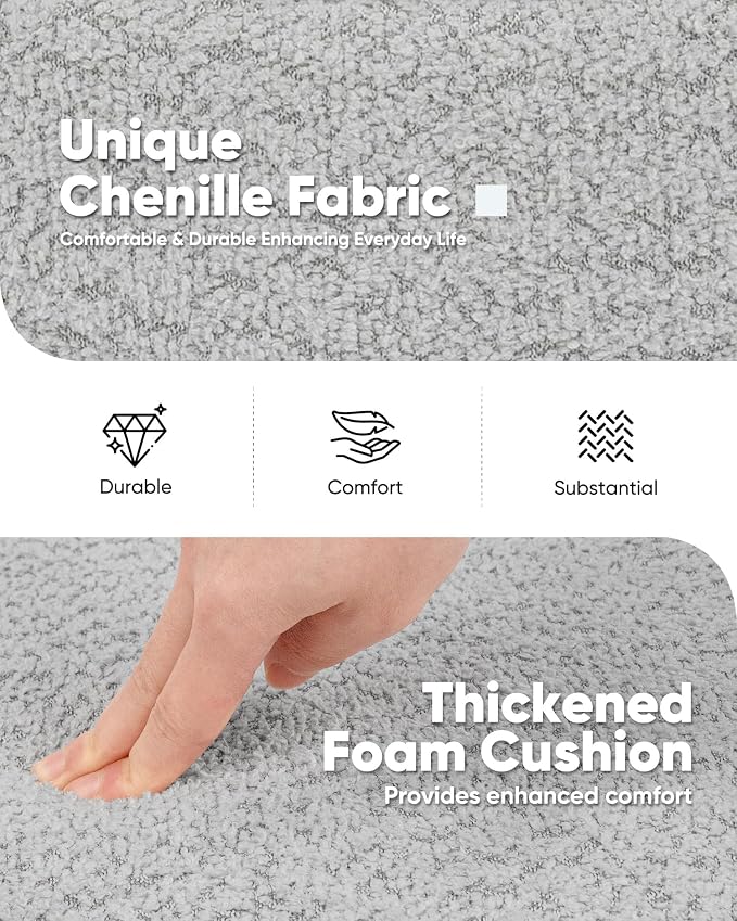 B FSOBEIIALEO Round Storage Ottoman with Tray, Folding Ottoman with Storage Coffee Table Foot Rest for Dorm Room Living Room Chenille Fabric,Sliver Grey,22.83"x22.83"x17.34"