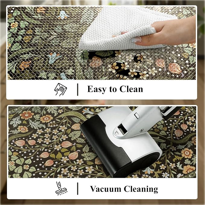 Collive Kitchen Floor Mat Cushioned Anti Fatigue, Boho Floral Desk Mats Non Skid Waterproof Kitchen Sink Rugs Sets of 2, Memory Foam Comfort Standing Carpet for Office, 20" x 47" + 20" x 32", Black