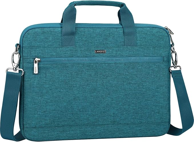 LANDICI 360° Protective Laptop Bag Case 14-15 Inch with Shoulder Strap & Handle, Waterproof Computer Sleeve Cover for MacBook Air/Pro 15, Chromebook 14, Slim Briefcase for Women, Lake Blue