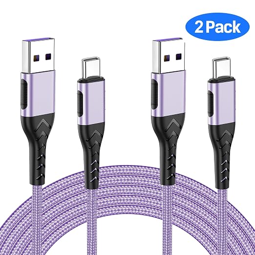 Durcord USB Type C Cable, 2Pack 3ft USB A to USB C Cable 3 Feet USB Type C Cord Cable for Android Phone Pad Laptop, 10 Foot Type C Charger Premium Nylon Braided USB Cable -Light Purple