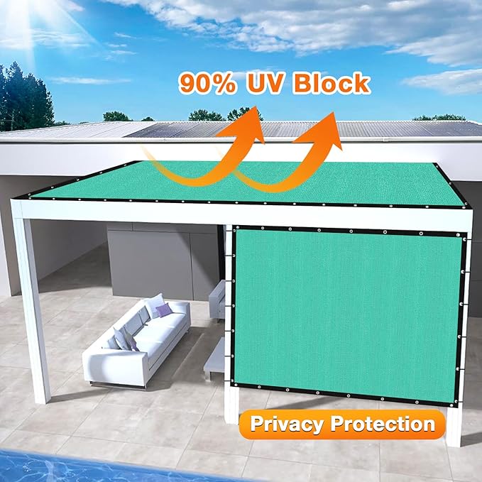 Artpuch Outdoor Pergola Shade Cover 8' X 17' Sun Shade Cloth with Grommets, 90% UV Protection Canopy Patio Privacy Screen (Customized Available) GN107, Turquoise