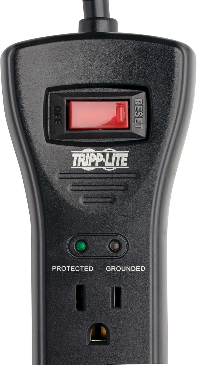 Eaton Tripp Lite Series SUPER7B Flat Plug Power Strip Surge Protector, 7 Outlets, 7ft Extension Cord, 2160 Joules, UL Listed & Certified, Black, Lifetime Manufacturer's Warranty & $75,000 Insurance
