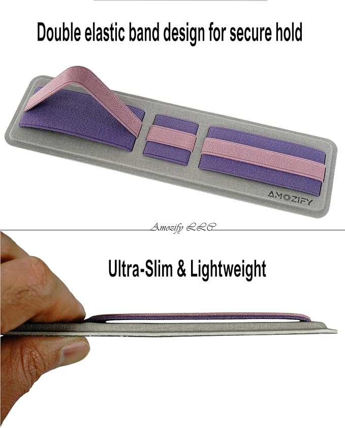 AMOZIFY® Space-Efficient Anti-Slip Organizer, Mouse Holder for Laptop Stick On, 3-Slot Band Laptop Pocket Adhesive | Hard Drive Holder (Purple-Pink)