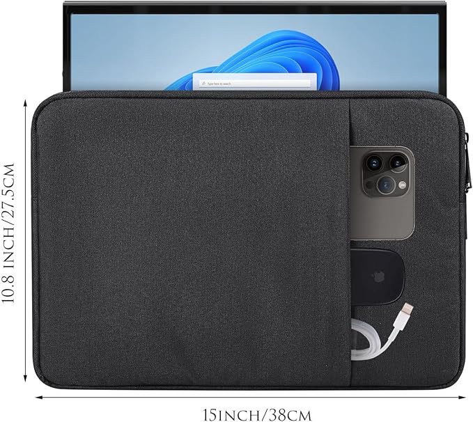 Portable Monitor Case 15.6 16.1 Inch, Carrying Sleeve for Most 15.6-16.1 Inch Portable Monitor with Front Pocket, 15"x10.8" Black