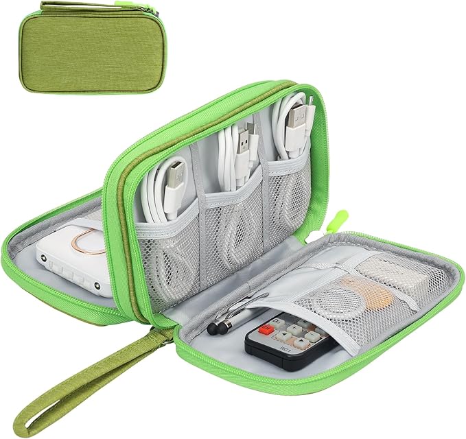 Skycase Electronic Organizer Travel Case - Waterproof Travel Cord Pouches for Organization, Cable Organizer, All-in-One Double Layers Storage Bag for Accessories, Charger, Cable, Light Green - Medium