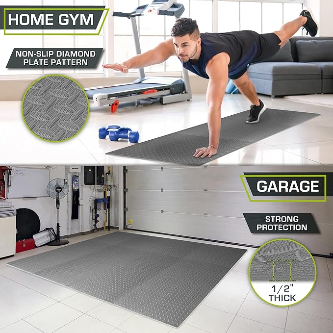ProsourceFit Exercise Puzzle Mat ½-inch, EVA Interlocking Foam Floor Tiles for Home Gym, Workout Equipment, Kids Play Areas, Grey, 72 SQ FT - 18 Tiles