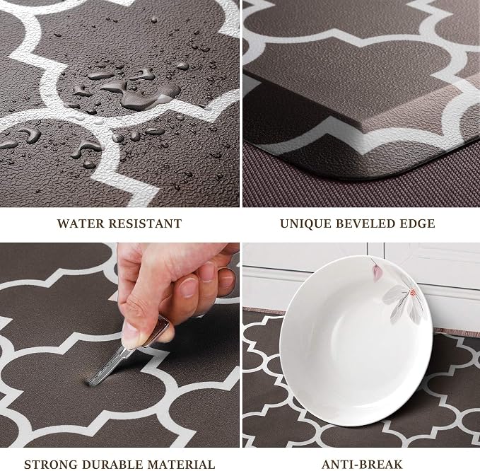 WISELIFE Kitchen Mat Cushioned Anti-Fatigue Rug,17.3"x 28",Non Slip Waterproof Kitchen Rugs Heavy Duty PVC Ergonomic Comfort Mat for Floor Home, Office, Sink, Laundry, Chocolate