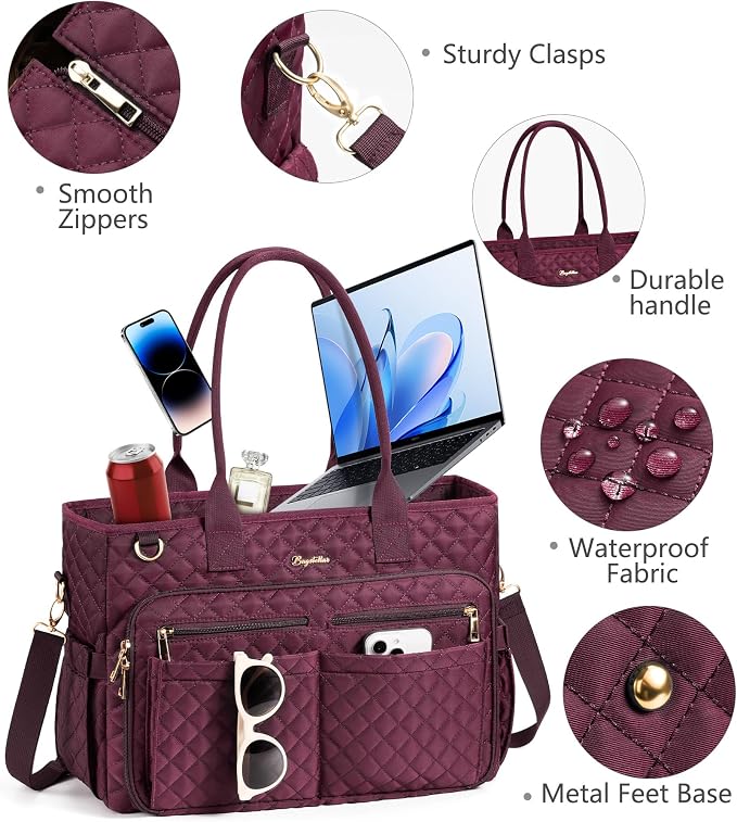 Bagstellar Teacher Bags for Women, 15.6 inch Laptop Work Tote Bag Quilted Nurse Bible Computer Shoulder Bag for School Travel | Dream Tote Work Bag
