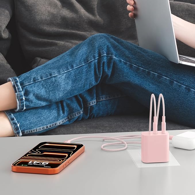Fast Charger for 15 16 17 Pro Max, 10FT Nylon Braided USB C to C Charging Cable Cord & 20W Dual Port USB C Fast Charger Block for Phone 17 16 15 Pro Max/17 16 15/15 Plus,Air, Android Phone-Pink