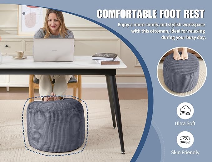 WSOFRLAC Pouf Ottoman Foot Stools Ottoman with Foam Small Corduroy Ottomans for Living Room Ottomans Pouf 20x15 Floor Poufs Foot Rest for Office Chair Yellow Foot Stool Small