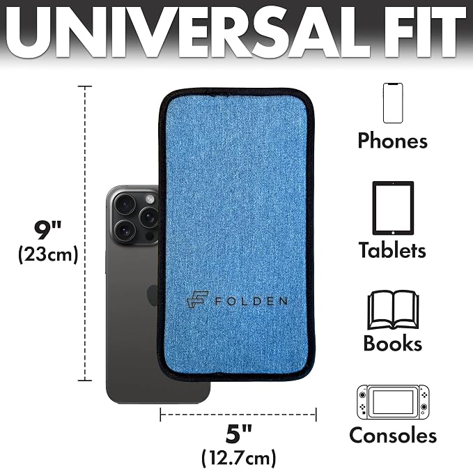 Flight Flap Airplane Phone Holder, Flexible Cell Phone Holder, Folding Cellphone Stand for Desk, Bed, Office, Treadmill - Airplane Gadgets for Long Travel Accessories - Plane Essentials (Blue Denim)