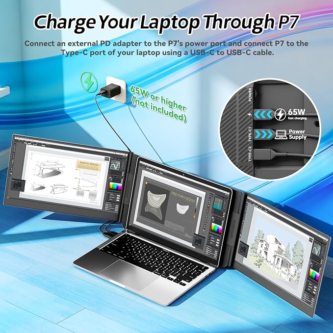 Teamgee Laptop Screen Extender, 15.6" Ultra-Slim FHD Portable Monitor, Plug & Play Triple Laptop Monitor Extender for Travel, Work, and Gaming, Compatible for Mac/Windows/Android/Dex