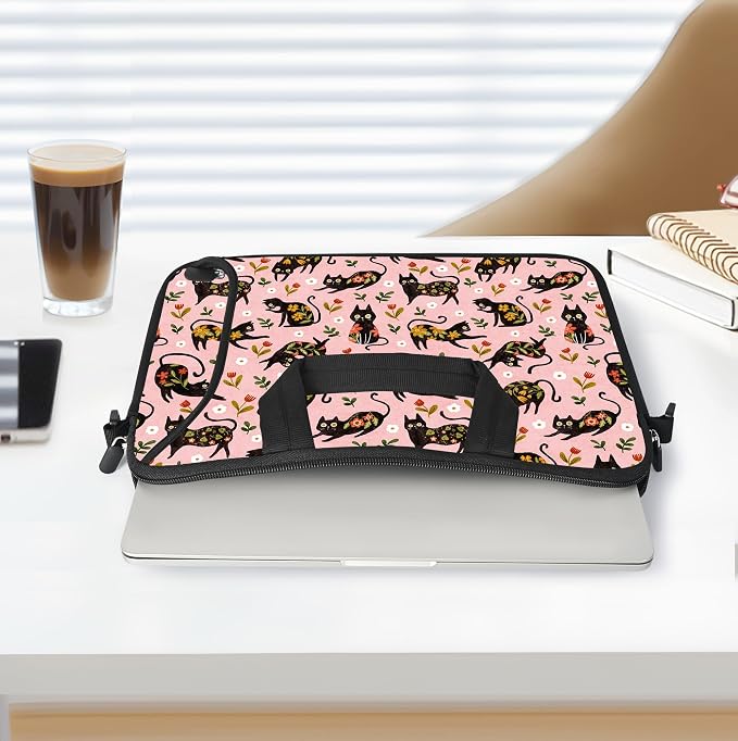 RICHEN 17 inch Laptop Shoulder Bag Carrying Case with Handle Fits 15.6/16/17/17.3/17.4 inch Laptop Notebook (Flowers Cats, 16-17.3 inch)