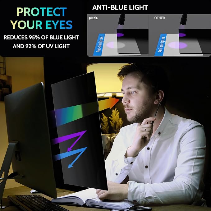 Peslv [2 Pack] 25 Inch Privacy Screen for Computer Monitor 16:9 Aspect Ratio, Eye Protection Anti Blue Light Glare Shield, 25inch Removable Black Blackout Anti Spy Desktop Security Private Filter