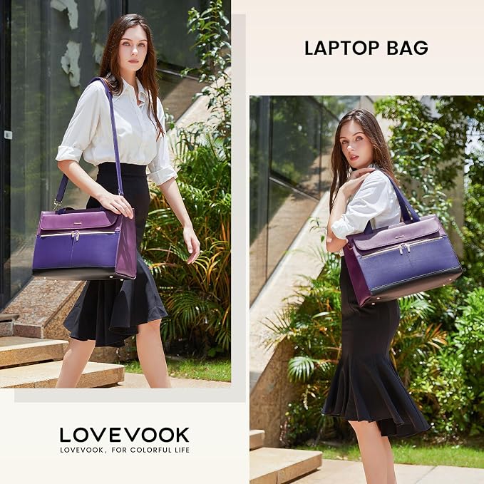 LOVEVOOK Laptop Bag for Women 15.6 Inch Tote Work Professional Leather Computer Briefcase Waterproof Handbag Shoulder Large Capacity Business Teacher Office Crossbody Purse