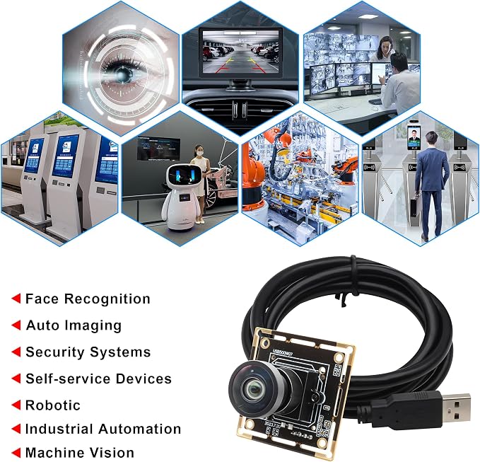SVPRO 5MP 30FPS USB Camera Module with M12 Lens 120 Degree Wide Angle Webcam Board IMX335 Low Light Computer Vision Industrial Camera for PC,Raspberry Pi, Jeston Nano