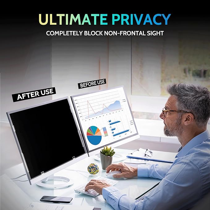 Peslv [2-Pack] 27 Inch Privacy Screen for Computer Monitor 16:9 Aspect Ratio, Eye Protection Anti Blue Light Glare Shield, 27inch Removable Black Blackout Anti Spy Desktop Security Private Filter