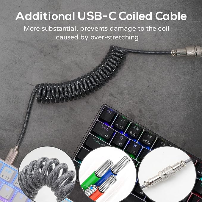 RK ROYAL KLUDGE RK61 60% Mechanical Keyboard with Coiled Cable, 2.4Ghz/Bluetooth/Wired, Wireless Bluetooth Mini Keyboard 61 Keys, RGB Hot Swappable Brown Switch Gaming Keyboard with Software - Black