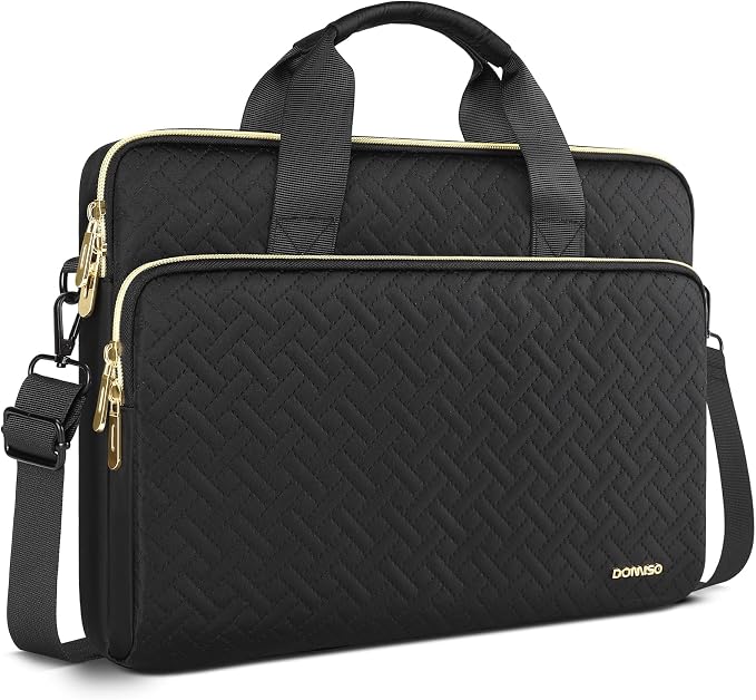 DOMISO 14 inch Laptop Case Sleeve Protective Cover Compatible with MacBook Air 15 M4 M3 M2,MacBook Pro,14-15 inch HP Dell ASUS Lenovo Chromebook,Waterproof Computer Bag with Shoulder Strap,Black