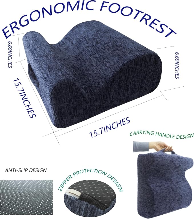 Ergonomic FootstoolTwo-Way Tilt Design with Heel & Arch SupportWide Non-Slip Foam Footrest with 3-Point Support, Removable Washable Cover for Office/Home, for Prolonged Sitting & Under-Desk Use
