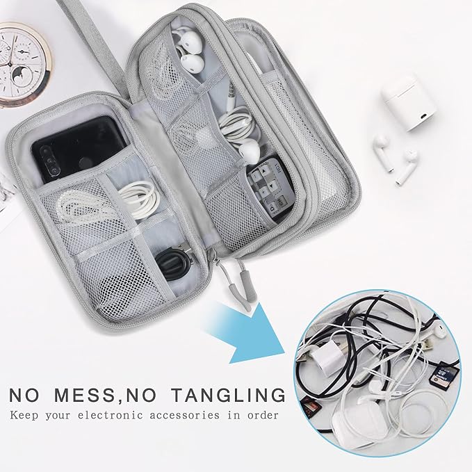 Skycase Electronic Organizer Travel Case - Waterproof Travel Cord Pouches for Organization, Cable Organizer, All-in-One Double Layers Storage Bag for Accessories, Charger, Cable, Grey- Medium