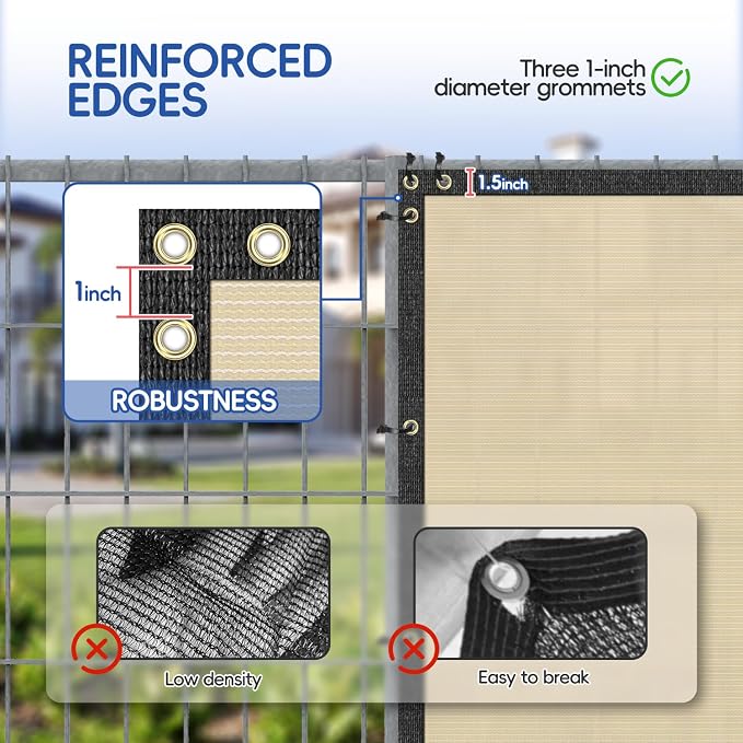 Bynbbur 6' x 157' Privacy Fence Screen Beige Net Fencing 90% Blockage Windscreen Mesh Shade Cover with Copper Grommet for Patio Backyard Garden Deck Pool, Zip Ties Included