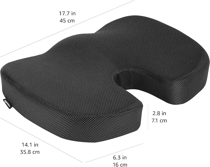 Amazon Basics Comfortable Seat Cushion for Office Chairs, Enhanced Memory Foam with Cooling Gel, Non-Slip, Long Sitting Support, Black