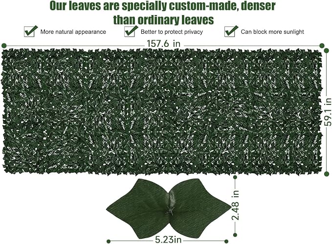 Faux Ivy Privacy Fence Screen Outdoor Expandable Artificial Greenery Roll Fake Hedge Wall Patio Green Plastic Leaf Plant Vine Grass Panels Gate Covering Garden Yard Balcony (158.0 X 60.0 in)