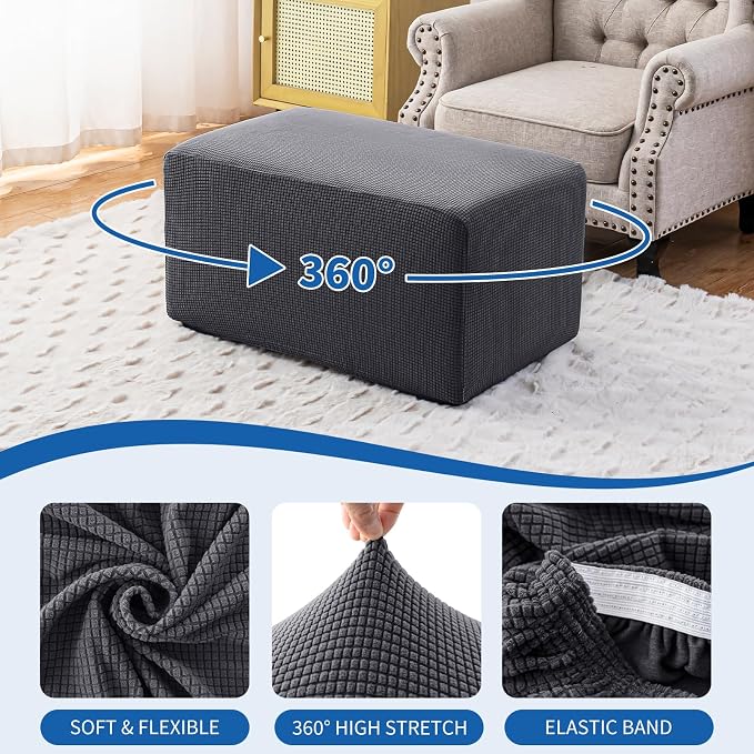 Ottoman Covers Ottoman Slipcovers Folding Storage Stool Washable Furniture Protector,Elastic Foot Stool Foot Rest Protector for Living Room Bedroom,Small,Dark Gray