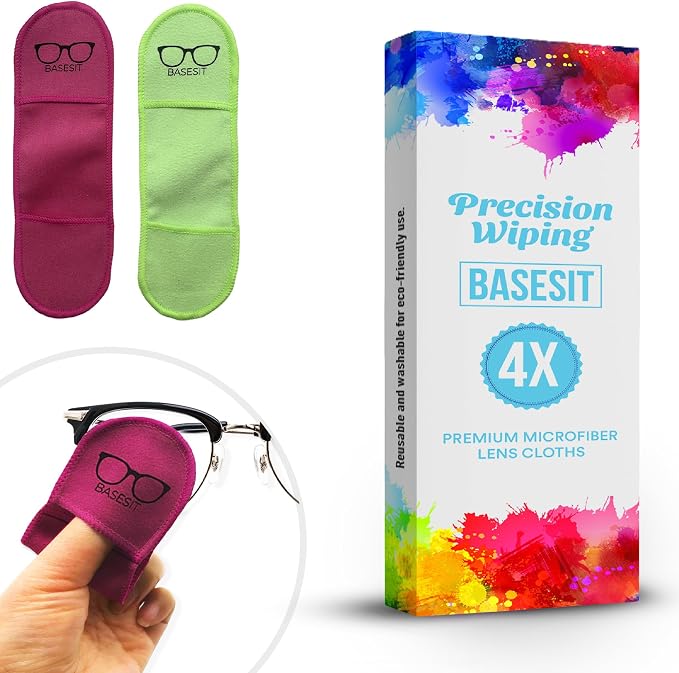 Finger Grip Eyeglass Cleaner (4 Pack) – Premium Microfiber Glasses Cleaning Cloth for Eyeglasses, Sunglasses, Phone Screen & Camera Lens (Rose/Green)